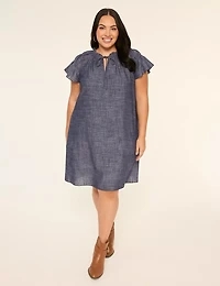 Ruffle Tie-Neck Short Dress