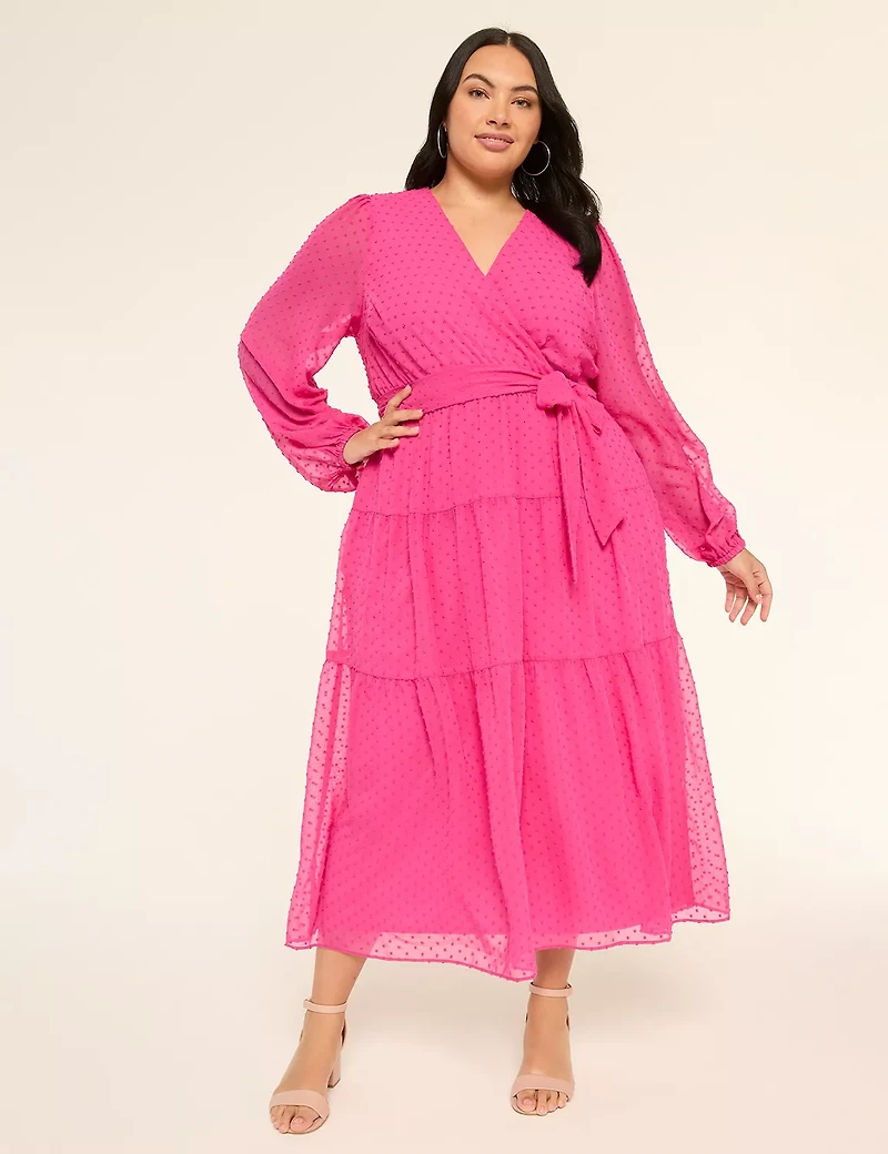 Long-Sleeve Surplice-Neck Maxi Dress