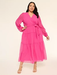 Long-Sleeve Surplice-Neck Maxi Dress