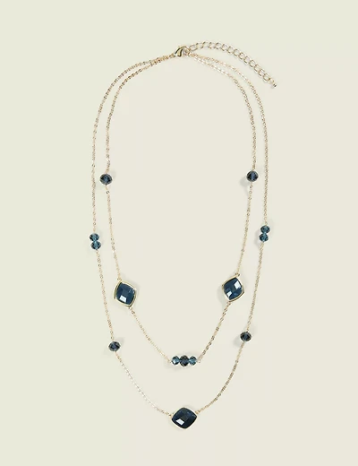 Navy Stone Multi Row Necklace
