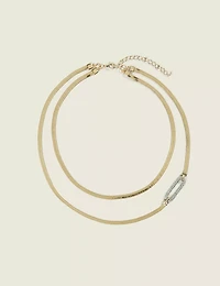 Pave Clip Gold Multi Row Necklace