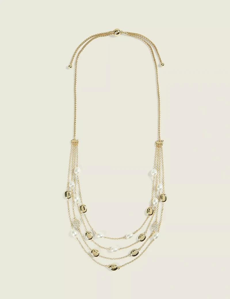 Goldtone & Pearlized Multi-Row Necklace