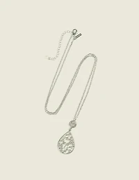 Floral Filigree Teardrop Pendant Necklace