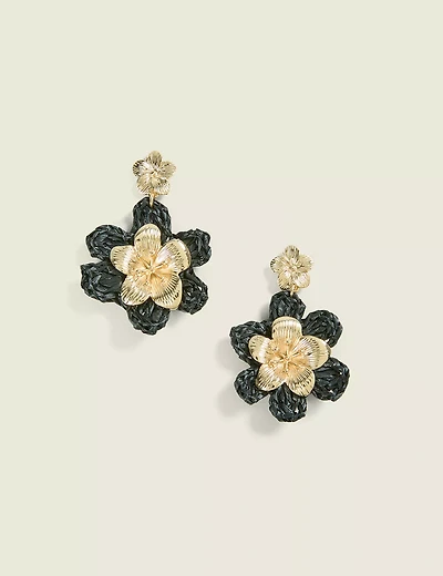 Black & Gold Flower Drop Earring