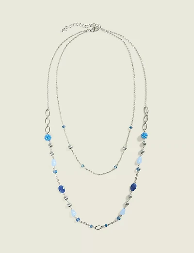 Blue Scale Beaded Multi Row Necklace
