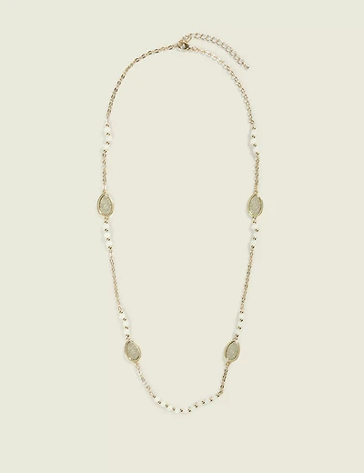 Neutral Stone & Floral Filigree Single Row Necklace