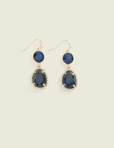 Navy Two Stone Drop Earring