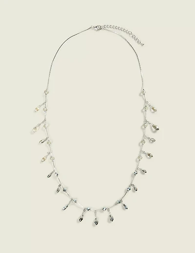 Long Grey Bead Cluster Necklace