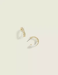 Pave & Pearl Crossover Hoop Earrings