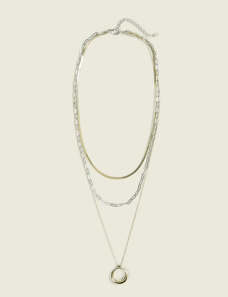 Mixed Metal Multi-Row Chain Necklace