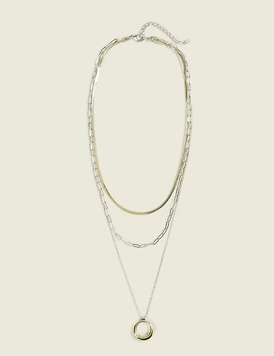 Mixed Metal Multi-Row Chain Necklace