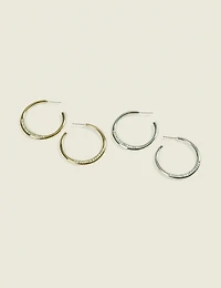 2-Pack Mixed Metal Pave Open Hoop Earring