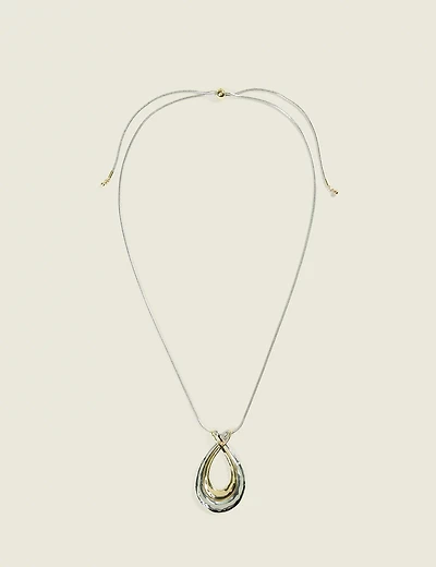 Mixed Metal Pull Chain Teardrop Pendant Necklace