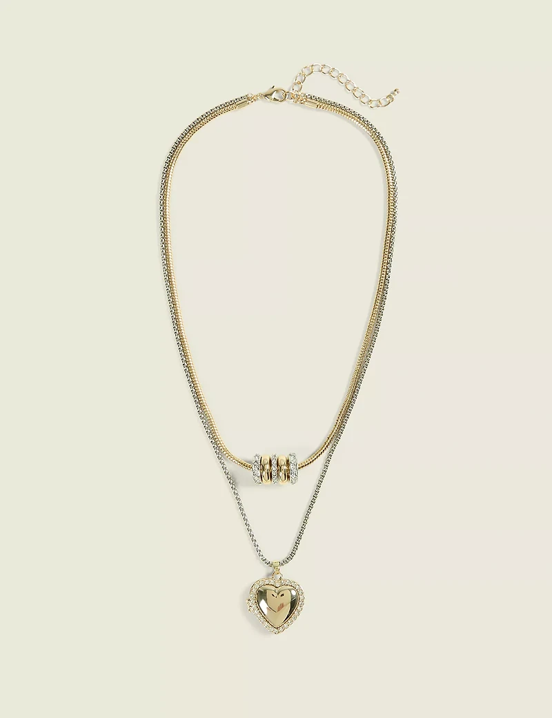 Mixed Metal Heart Pendant Necklace