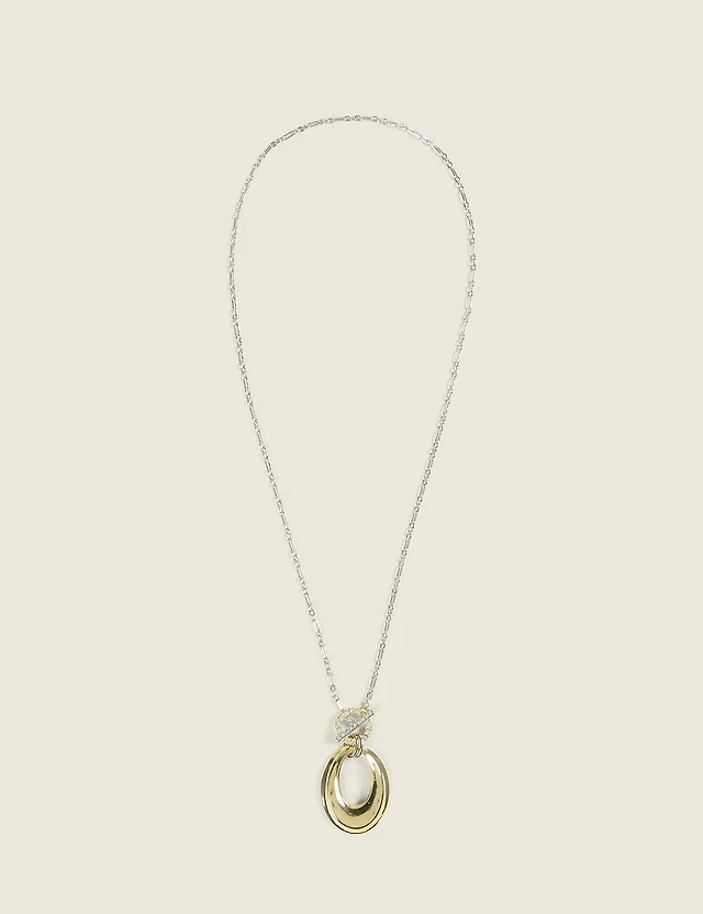 Mixed Metal Oval Pendant Necklace
