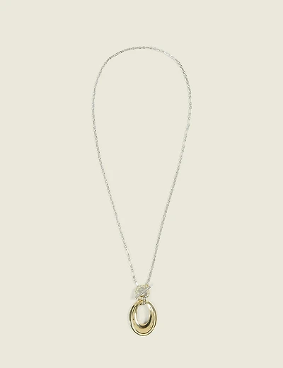 Mixed Metal Oval Pendant Necklace