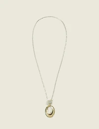 Mixed Metal Oval Pendant Necklace