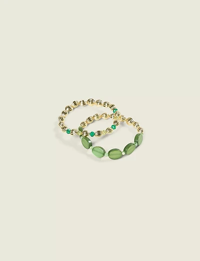 Green Cat's Eye Beaded Bracelet Set
