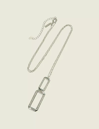 Silvetone Double Square Pendant Necklace