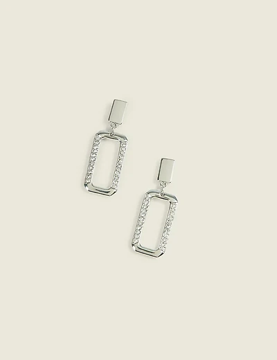 Silvertone Square Drop Stud Earrings