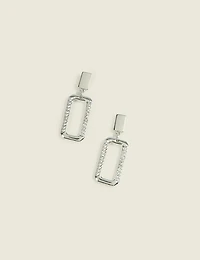 Silvertone Square Drop Stud Earrings