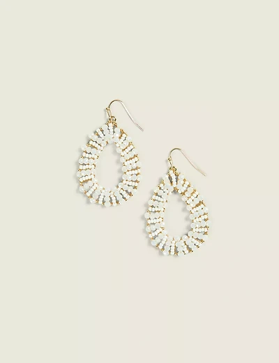 Neutral Beaded Teardrop Drop Earrings