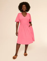 V-Neck Smocked Short Dress