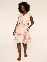 Short-Sleeve Ruffle Swing Dress