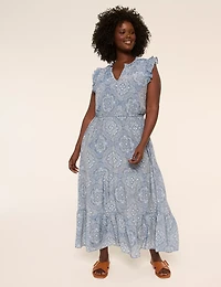 Flutter-Sleeve V-Neck Maxi Dress