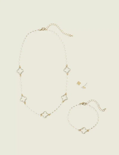 Clover 3-Piece Necklace Bracelet & Earrings Set