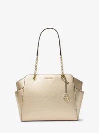 Jacquelyn Medium Metallic Pebbled Leather Tote Bag