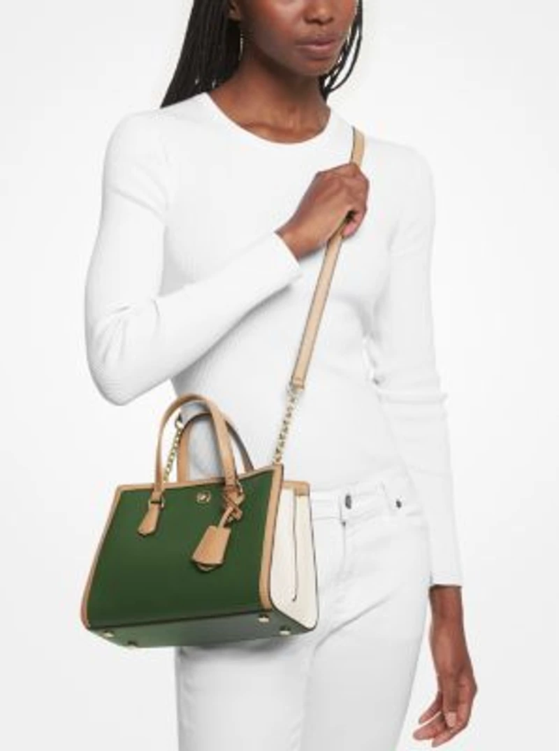 Chantal Small Two-Tone Pebbled Leather Messenger Bag
