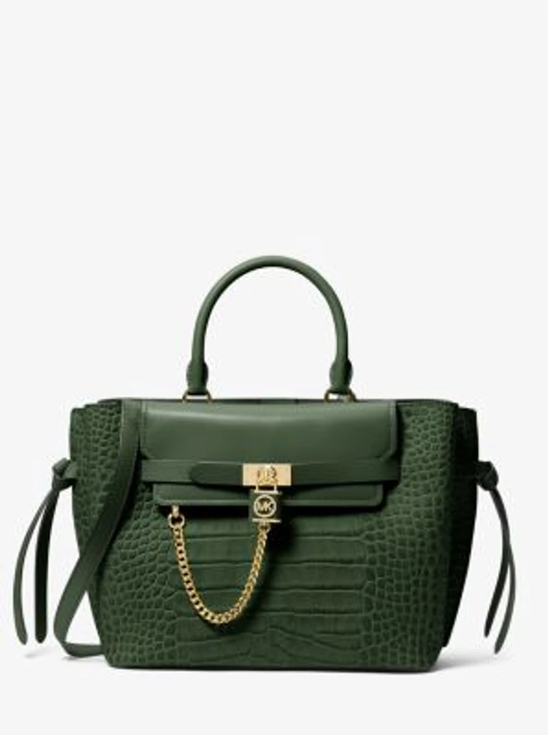 Hamilton Legacy Large Crocodile Embossed Leather Belted Satchel