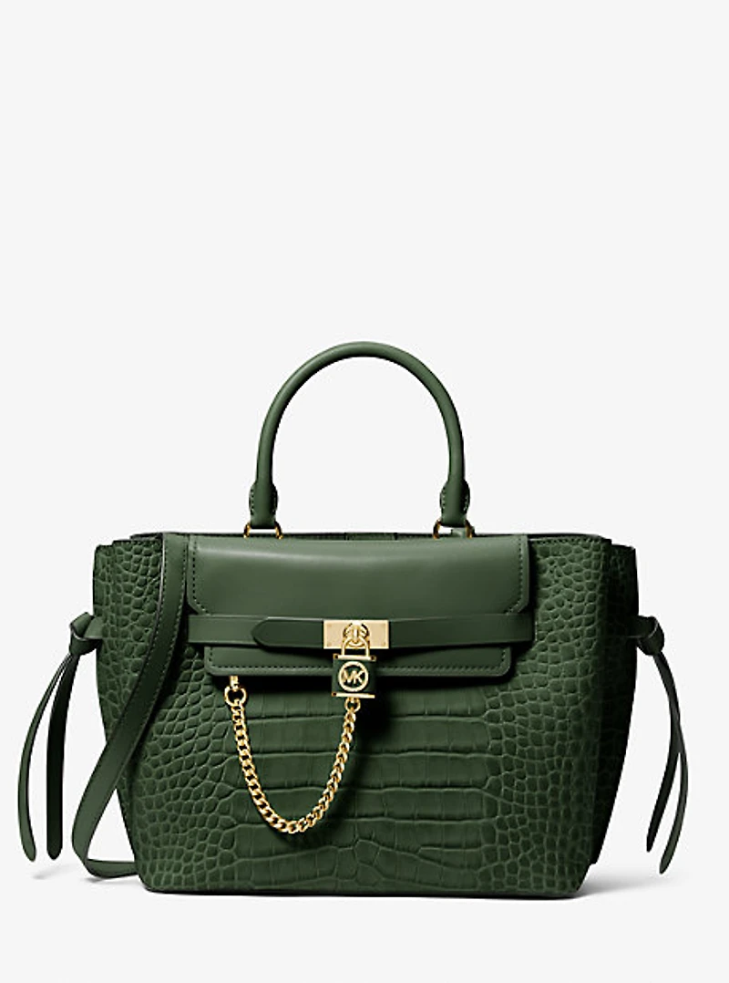 Hamilton Legacy Large Crocodile Embossed Leather Belted Satchel