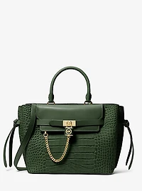 Hamilton Legacy Large Crocodile Embossed Leather Belted Satchel