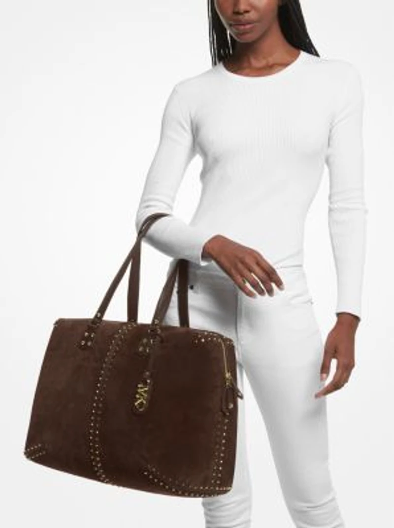 Astor Extra-Large Studded Suede Weekender Bag