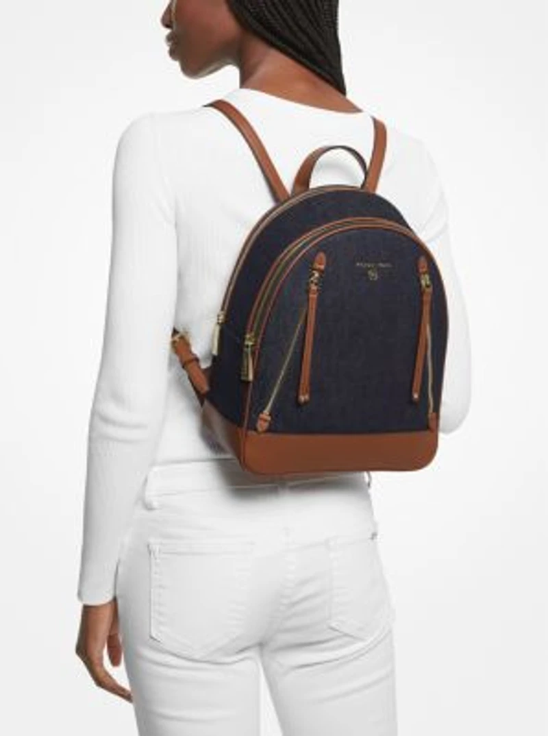 Sac à dos Brooklyn de taille moyenne en denim et en cuir