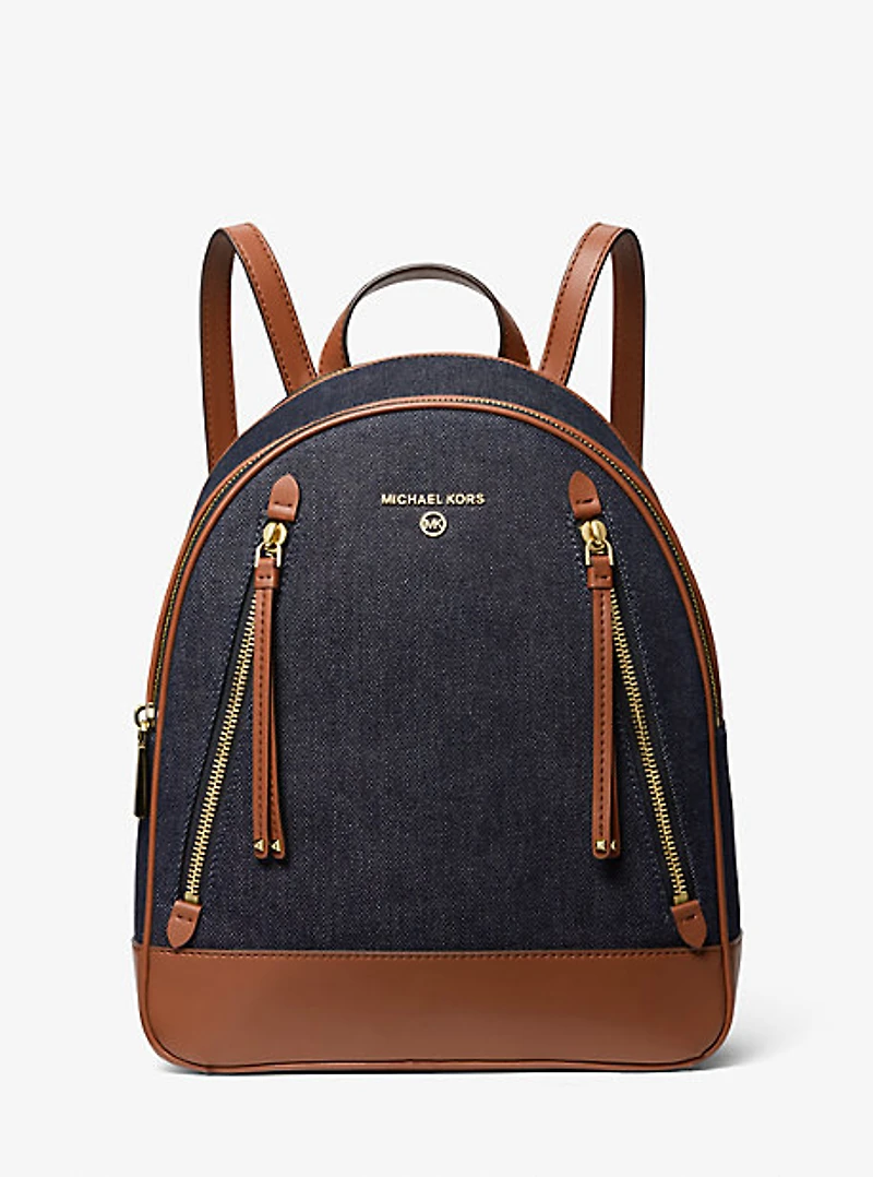 Sac à dos Brooklyn de taille moyenne en denim et en cuir