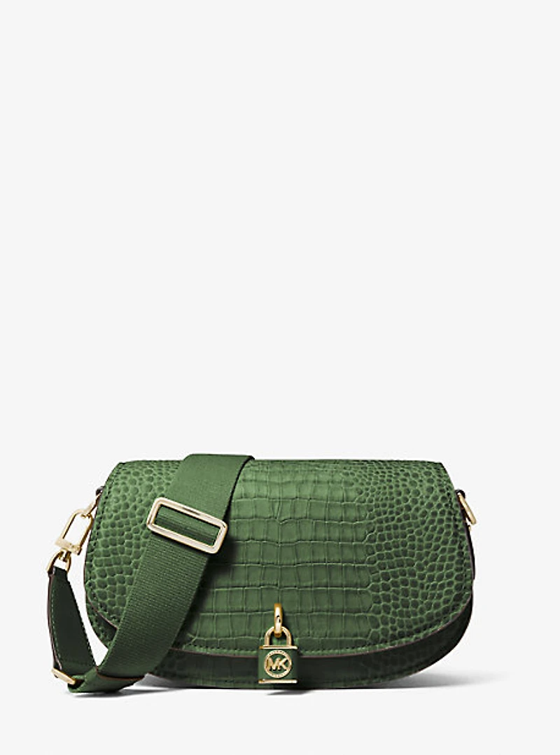 Mila Medium Crocodile Embossed Leather Messenger Bag