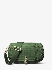 Mila Medium Crocodile Embossed Leather Messenger Bag