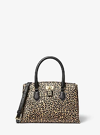 Ruby Small Leopard Print Calf Hair Satchel