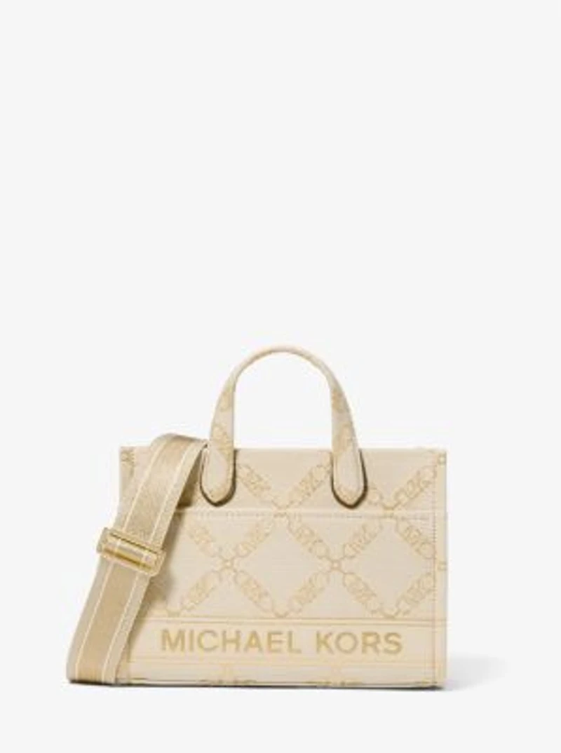 Petit sac messager Gigi en jacquard à logo empire métallisé