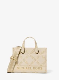 Petit sac messager Gigi en jacquard à logo empire métallisé