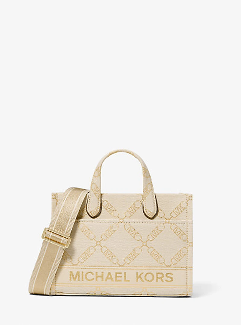 Petit sac messager Gigi en jacquard à logo empire métallisé