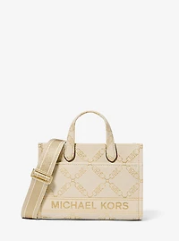 Petit sac messager Gigi en jacquard à logo empire métallisé
