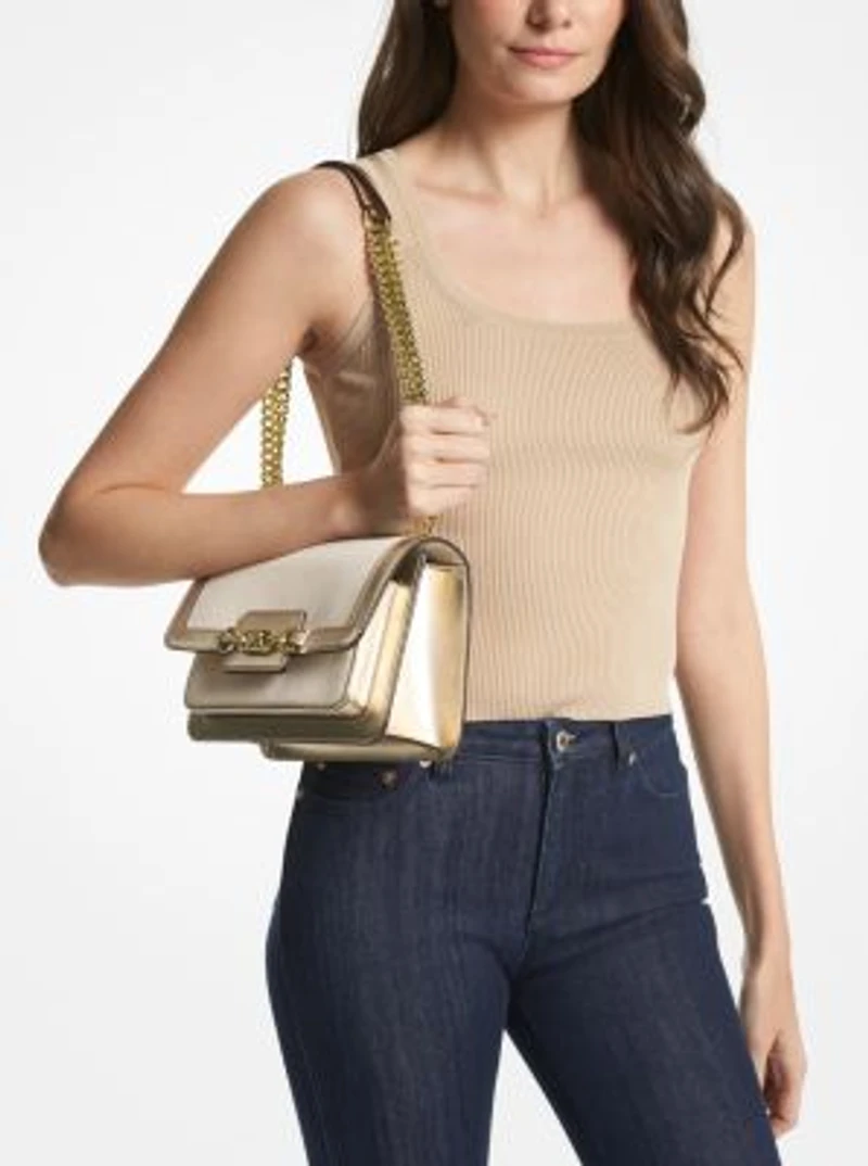Grand sac à épaule Heather en toile et en faux cuir métallisé