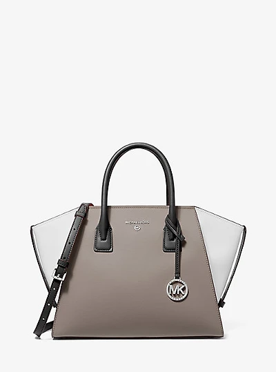 Avril Large Color-Block Pebbled Leather Top-Zip Satchel