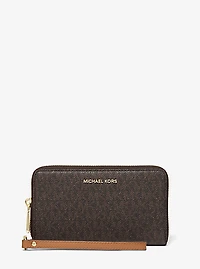 Grande pochette-bracelet en cuir et à logo
