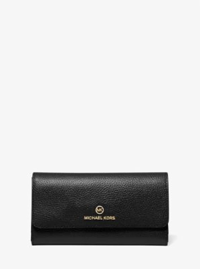 Grand portefeuille à trois volets en cuir grainé