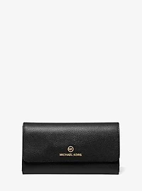 Grand portefeuille à trois volets en cuir grainé